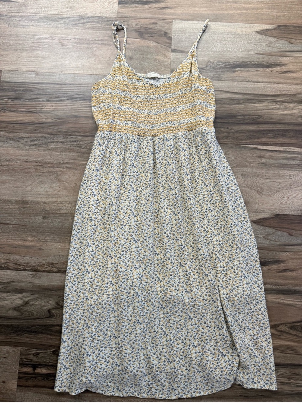 Hem & Thread Yellow and Blue Floral Smocked Midi Dress